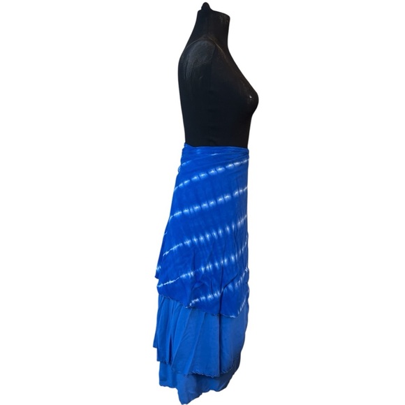Y2K Royal Blue Tie Dye Handmade Rayon Wrap Skirt - Picture 7 of 9